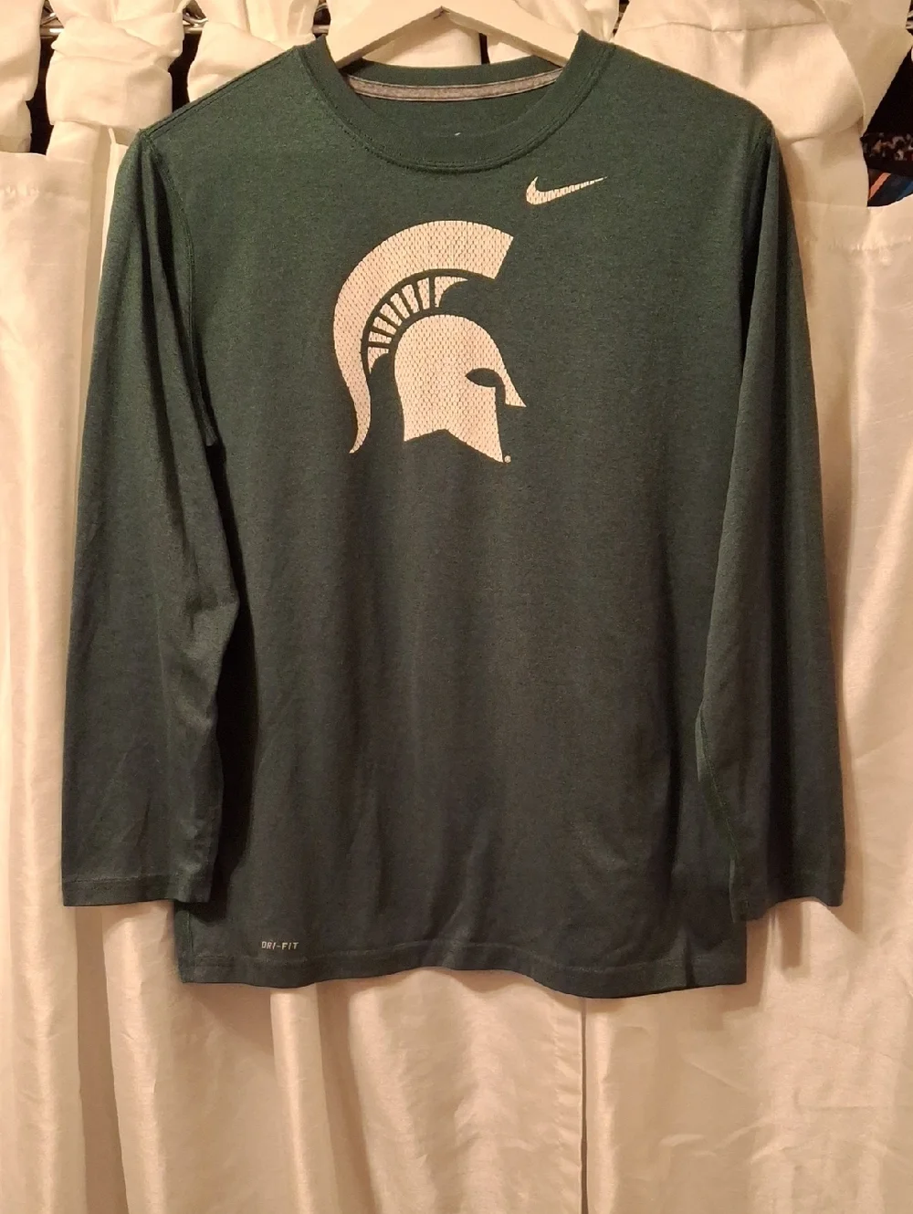 Nike Boy's 3/4 Sleeve Spartan Logo Tee - Dark Green with White Logo